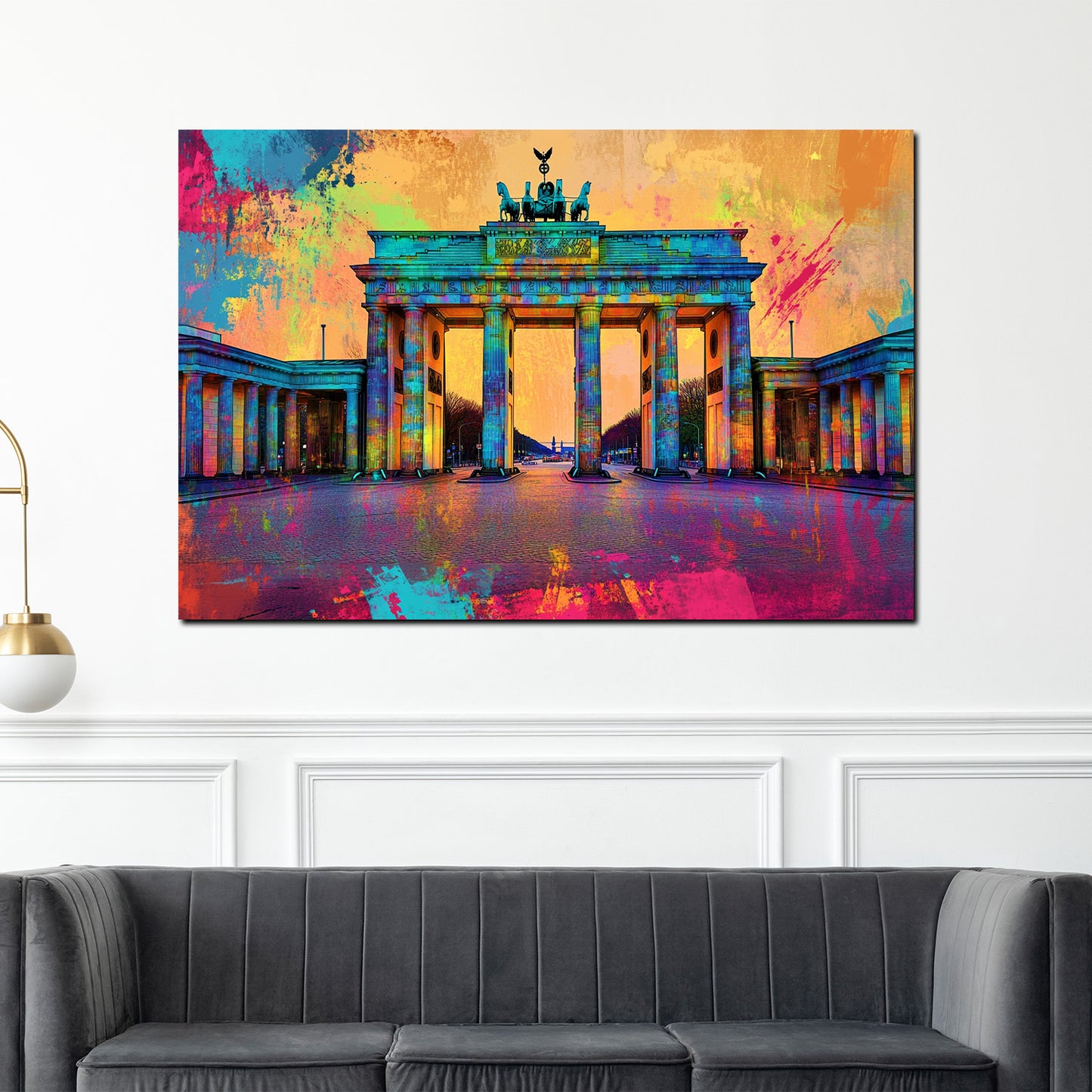 Wandbild Kunstwerk Städte Pop Art Berlin Brandenburger Tor Sonnenuntergang
