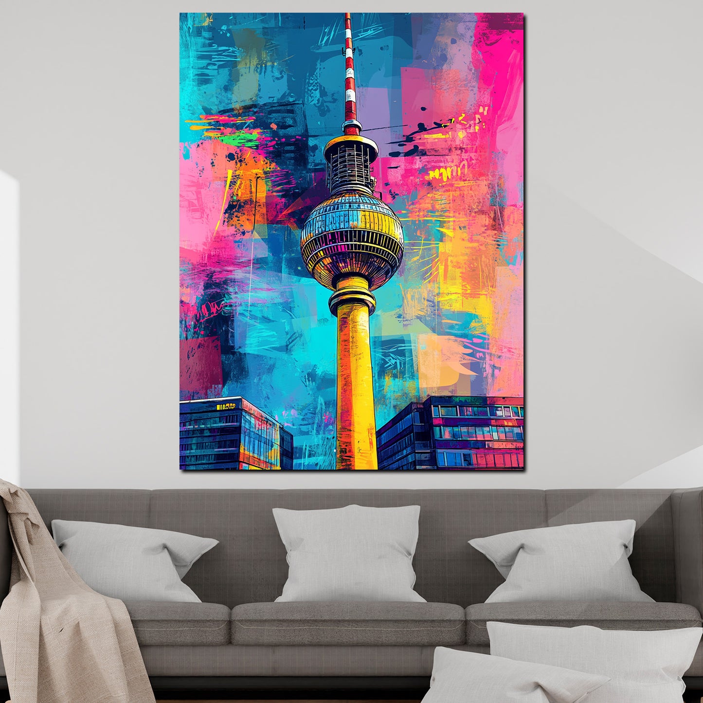 Wandbild Kunstwerk Städte Pop Art Berlin Fernsehturm Farbe Architektur