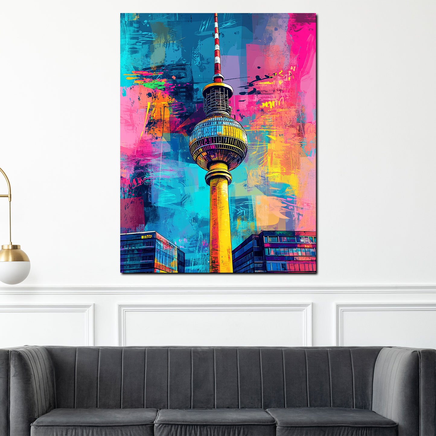 Wandbild Kunstwerk Städte Pop Art Berlin Fernsehturm Farbe Architektur