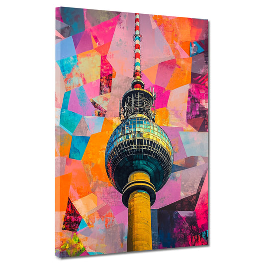 Wandbild Kunstwerk Städte Pop Art Berliner Fernsehturm in leuchtenden Farben