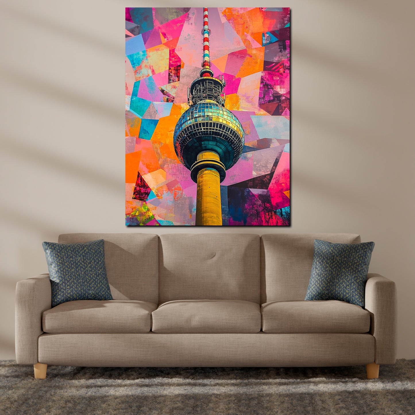 Wandbild Kunstwerk Städte Pop Art Berliner Fernsehturm in leuchtenden Farben