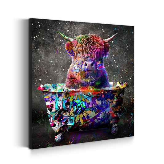 Wandbild Kunstwerk Stier in Badewanne Graffiti Street Art Style