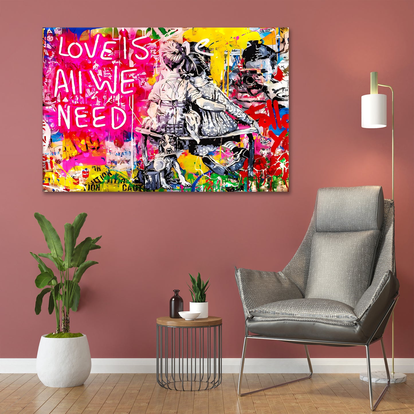Street Art Style All We Need Is Love, Pop Art Wandbild Kunstwerk