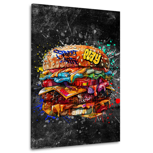 Hamburger Wandbild Kunstwerk Street Art Burger Dark Style