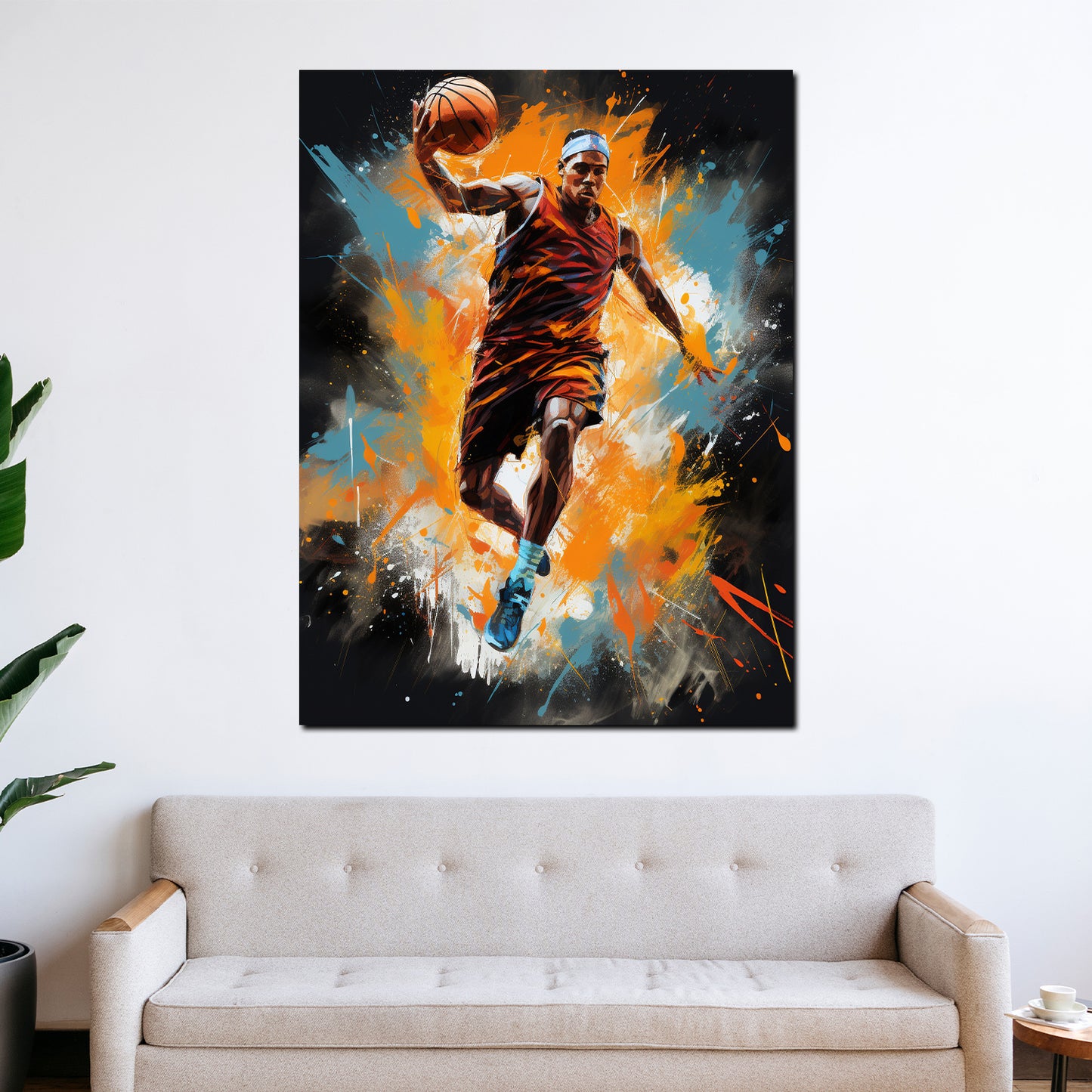 Street Art Mann mit Basketball Painting Style Wandbild Kunstwerk