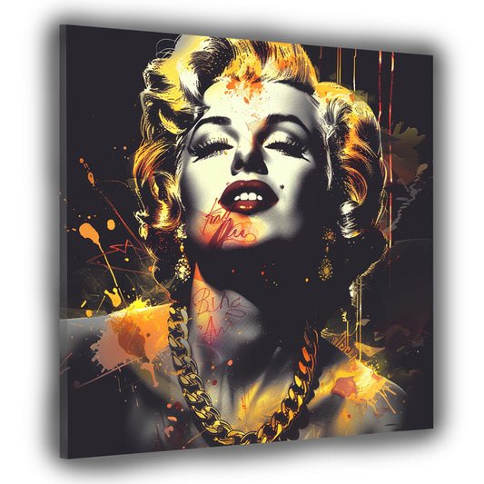 Wandbild Kunstwerk Street Art Marylin mit Goldkette
