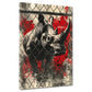 Wandbild Kunstwerk Street Art Nashorn hinter Zaun Farbspritzer modern