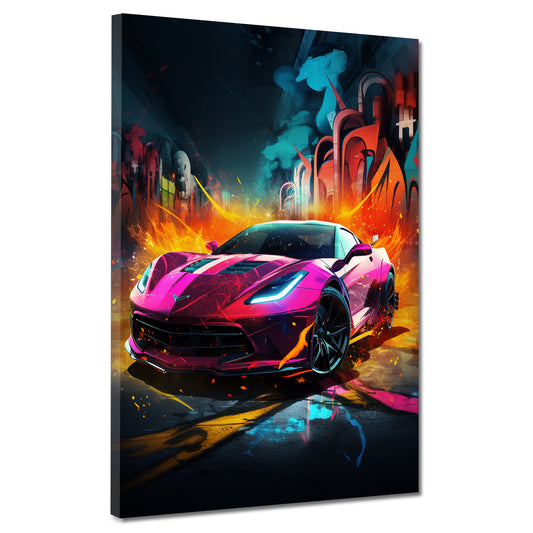 Wandbild Kunstwerk Street Art Pinker Sportwagen
