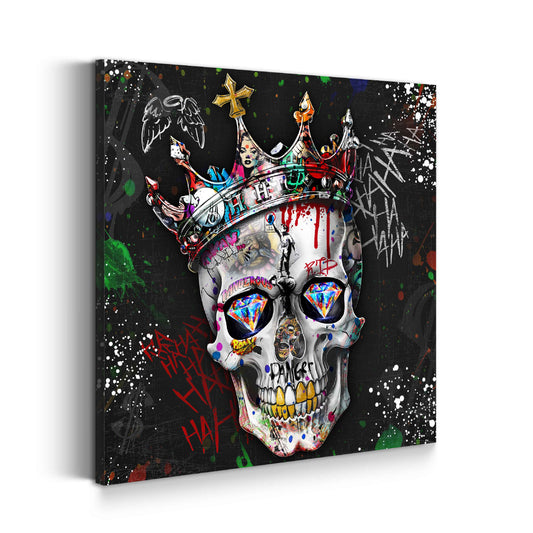 Wandbild Kunstwerk Street Art Schädel mit Krone Graffiti düster rebellisch