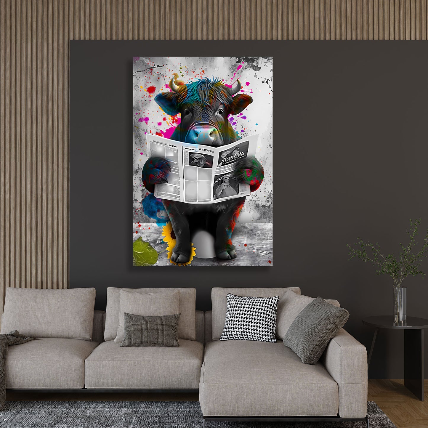 Street Art Stier Zeitung lesend Wandbild Kunstwerk