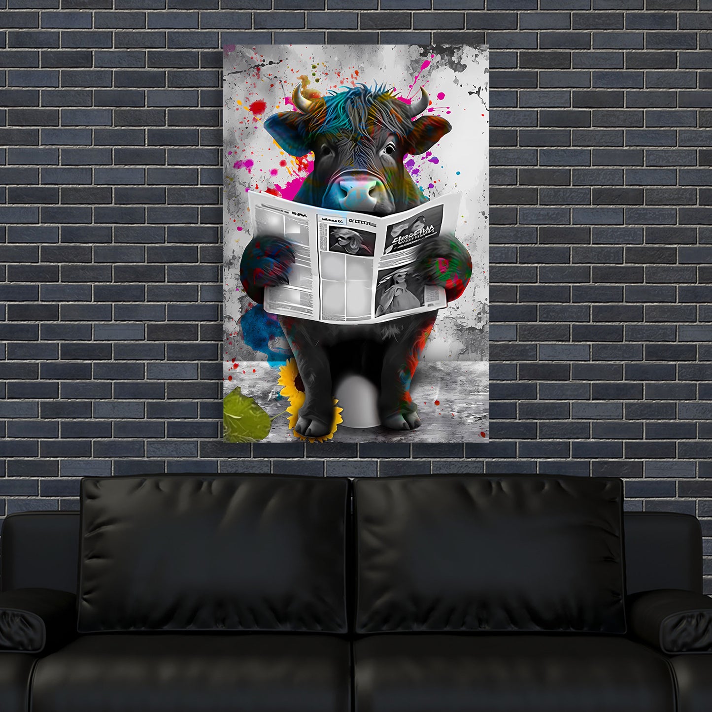 Street Art Stier Zeitung lesend Wandbild Kunstwerk