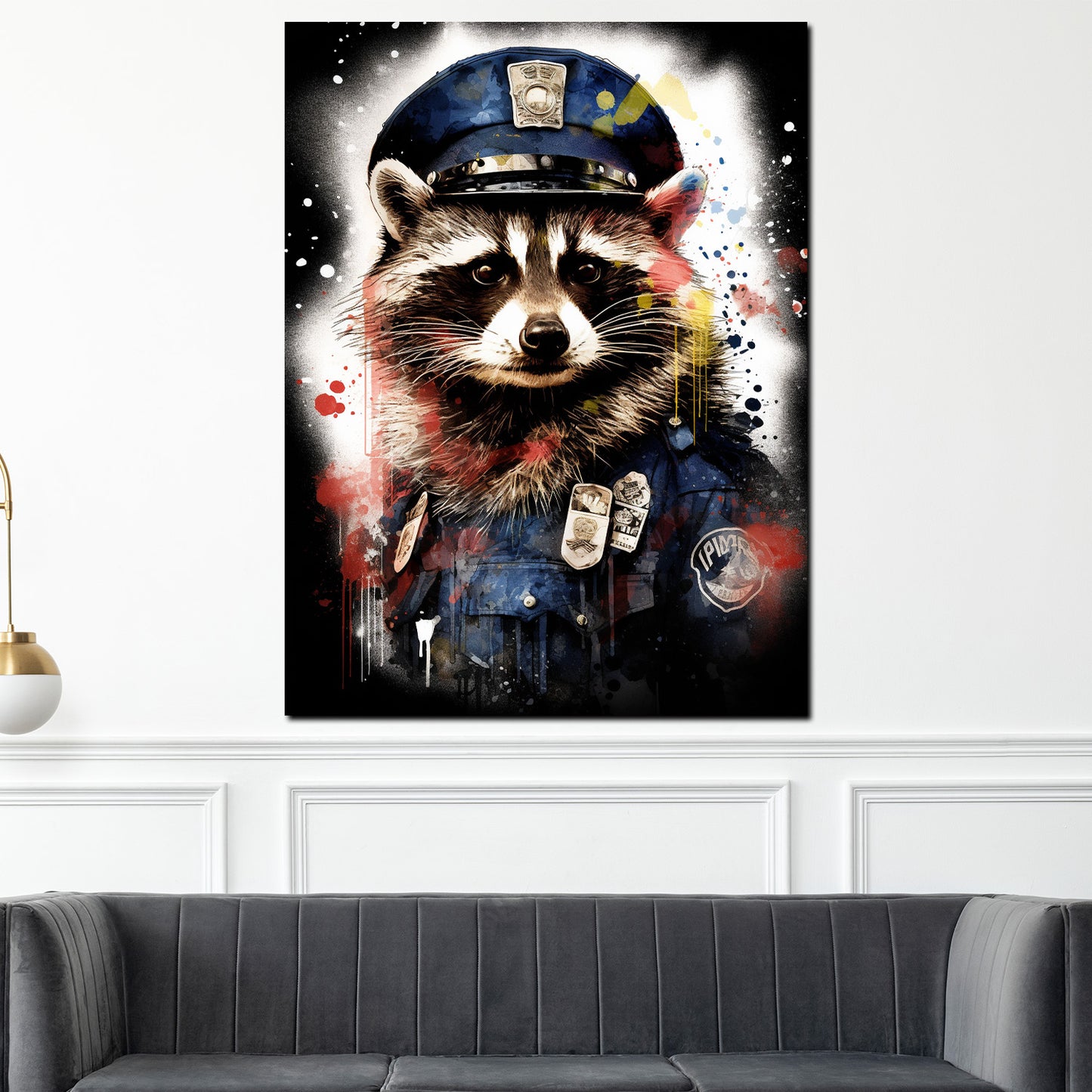 Street Art Waschbär in Polizeiuniform Wandbild Kunstwerk