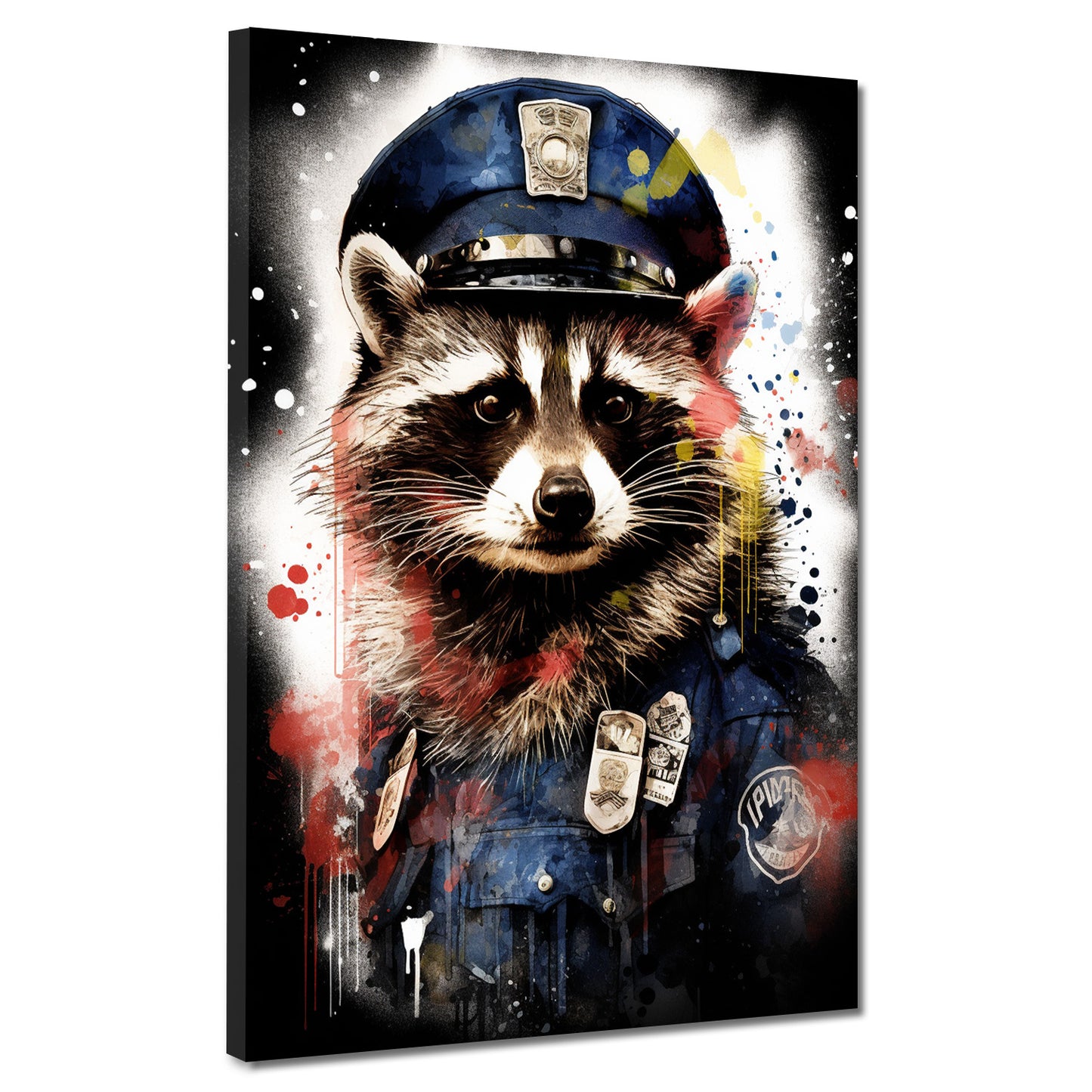 Street Art Waschbär in Polizeiuniform Wandbild Kunstwerk