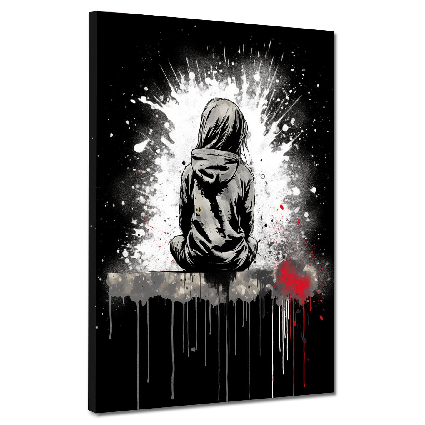Street Art abstrakt Mädchen sitzend Black Style Wandbild Kunstwerk