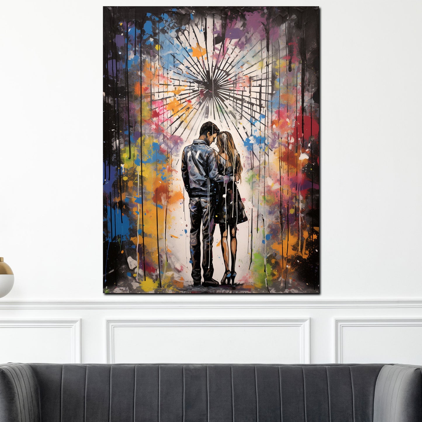 Street Art verliebtes Paar Colour Splash Wandbild Kunstwerk