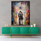 Street Art verliebtes Paar Colour Splash Wandbild Kunstwerk
