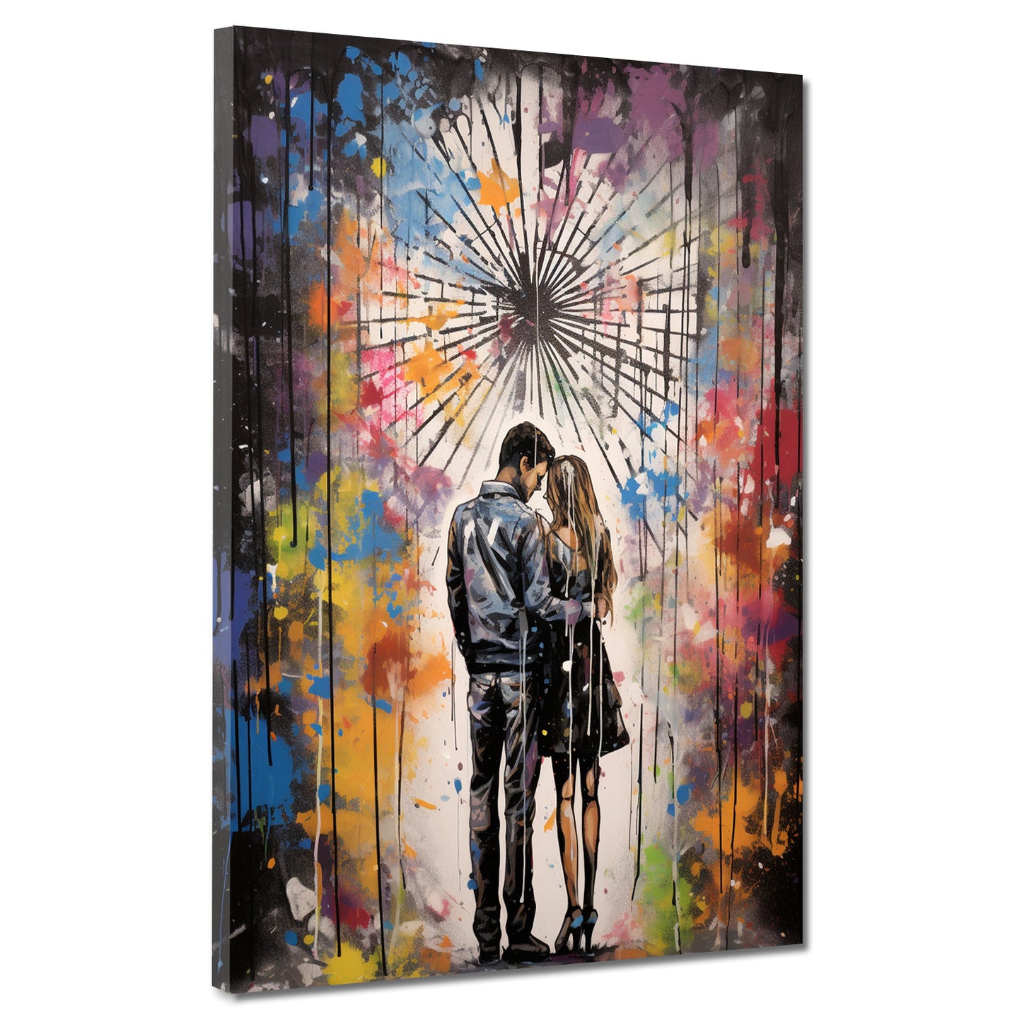 Street Art verliebtes Paar Colour Splash Wandbild Kunstwerk