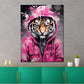 Wandbild Kunstwerk Tiger in pinker Jacke Pop Art