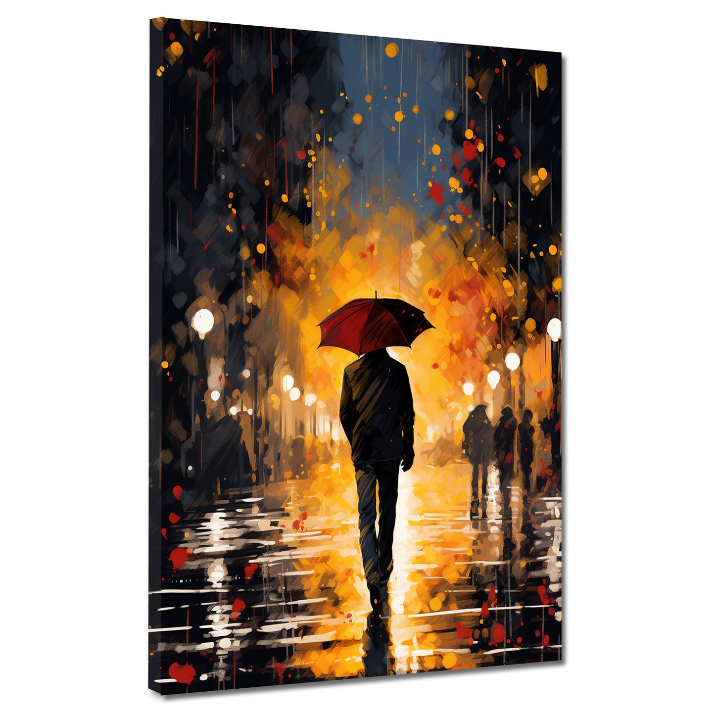Walking Mann am Abend mit Regenschirm modern Wandbild Kunstwerk