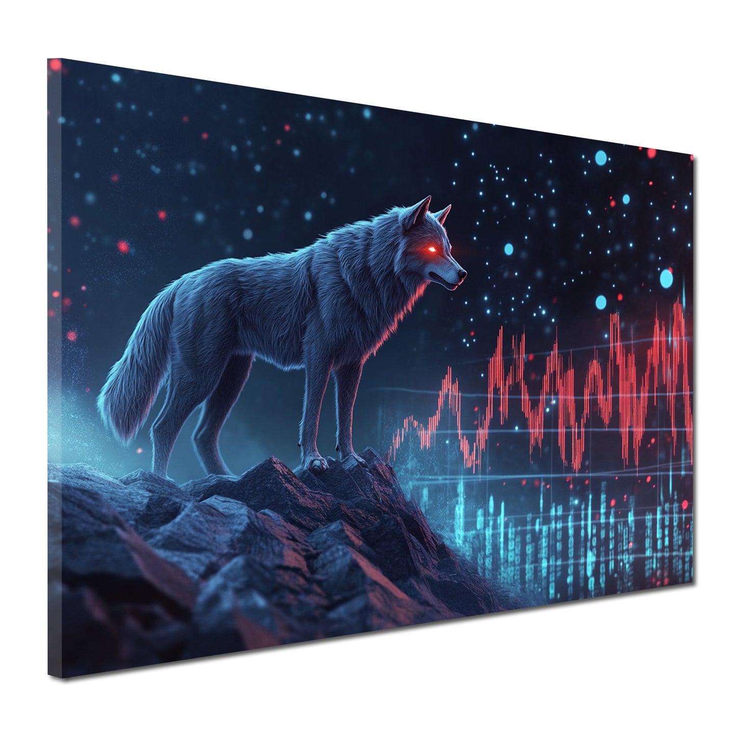 Wandbild Kunstwerk Wolf mit Aktienchart Börse futuristisch