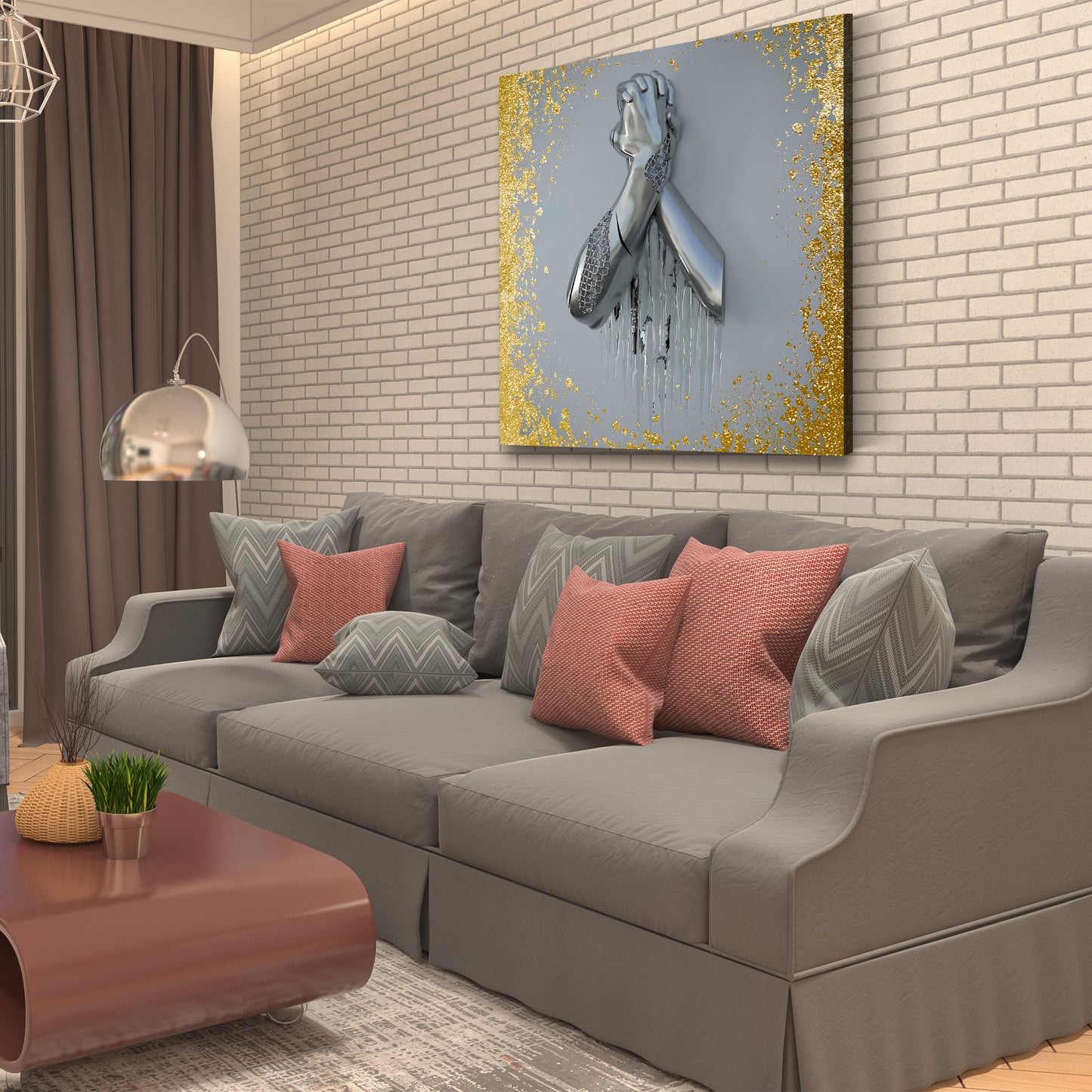 Abstrakt Metallfigur Arme Metallic Wandkunst Körper Gold Style Wandbild Kunstwerk