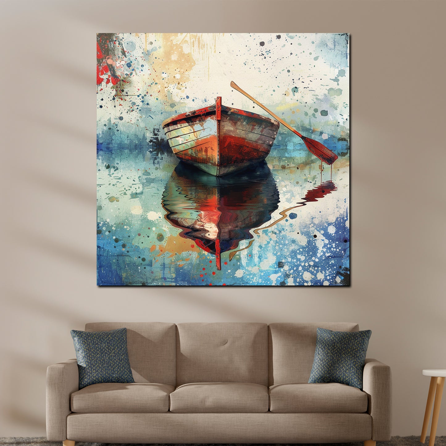 Abstrakt Boot im Wasser Spiegelung Wandbild Kunstwerk