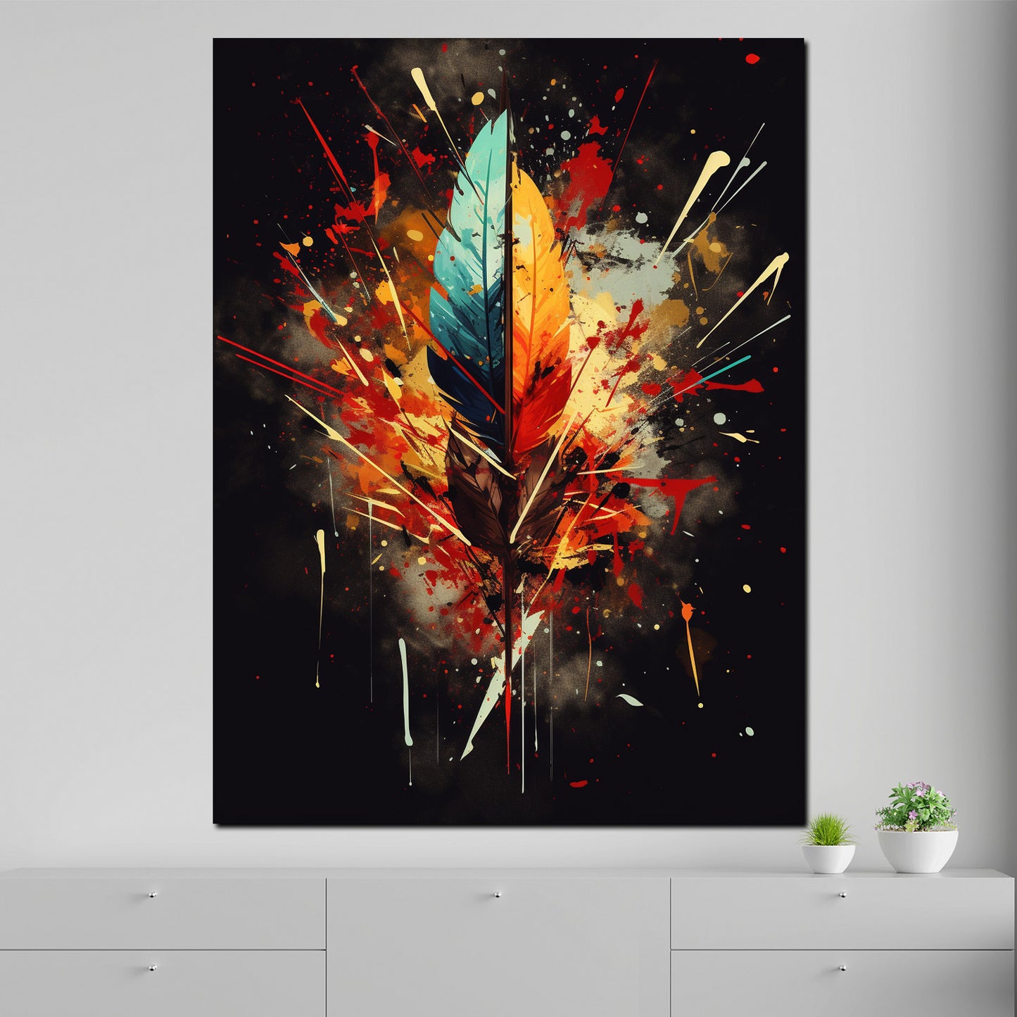 Abstrakt Feder Splatter Style Wandbild Kunstwerk