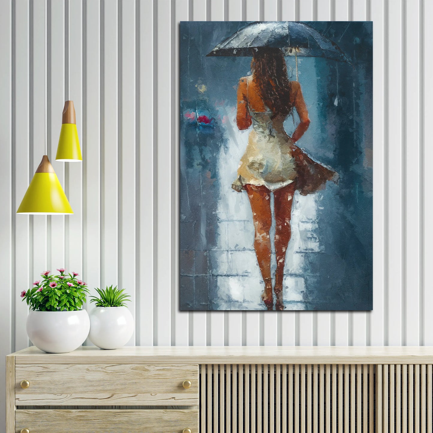 abstrakt Frau im weißen Kleid Wandbild Kunstwerk