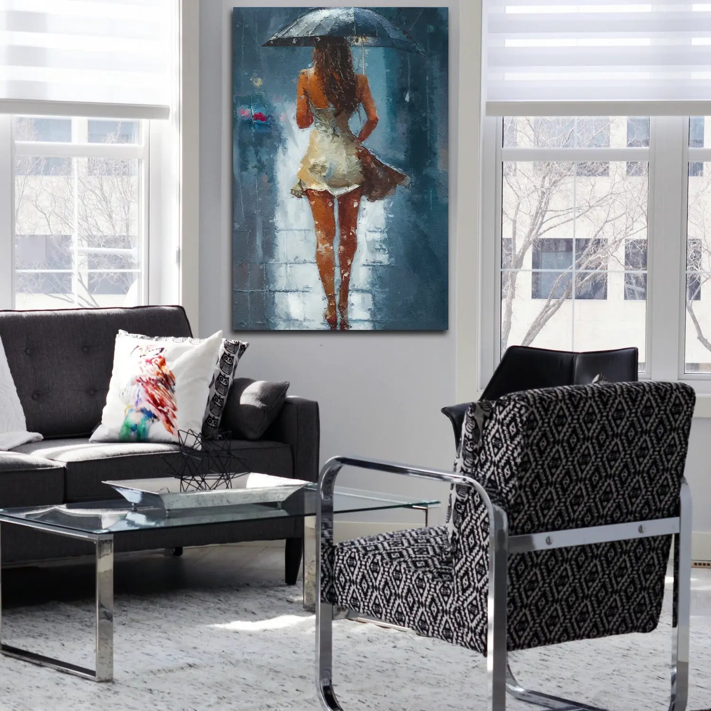 abstrakt Frau im weißen Kleid Wandbild Kunstwerk