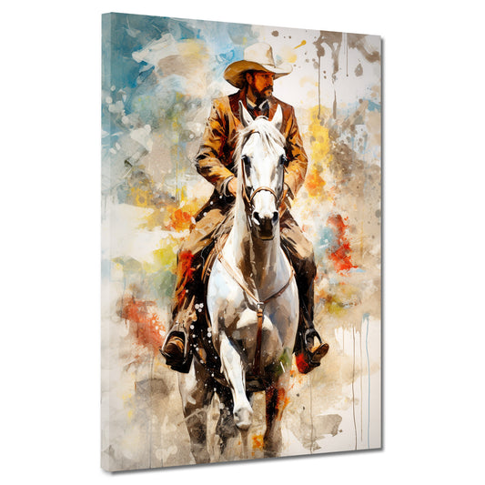 Kunstwerk Cowboy Western Wandbild Mann auf Pferd Pop Art