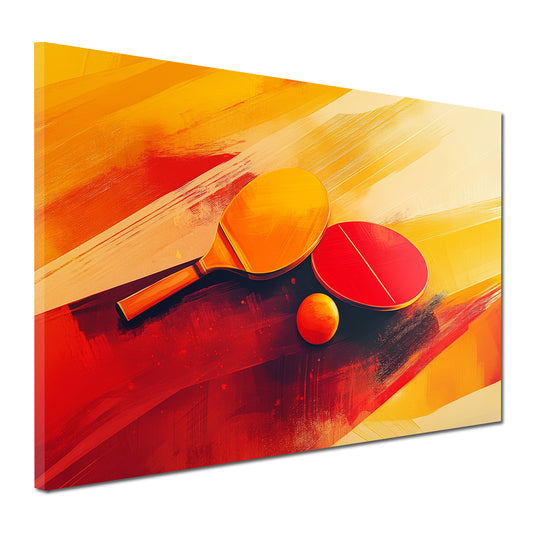 Wandbild Kunstwerk abstrakt Pingpong Szene dynamisch in Rot und Gelb