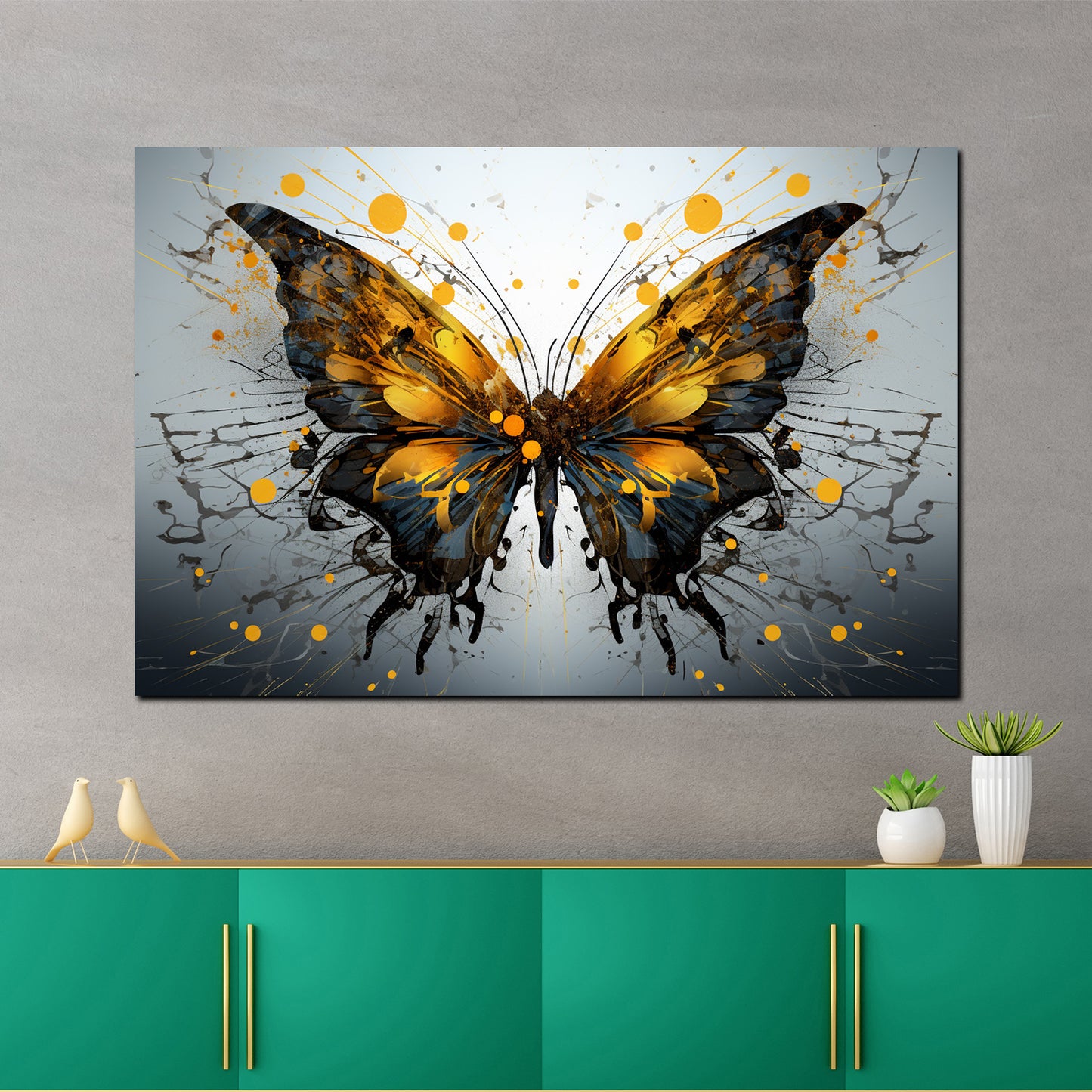 Abstrakt Schmetterling Yellow Style Wandbild Kunstwerk