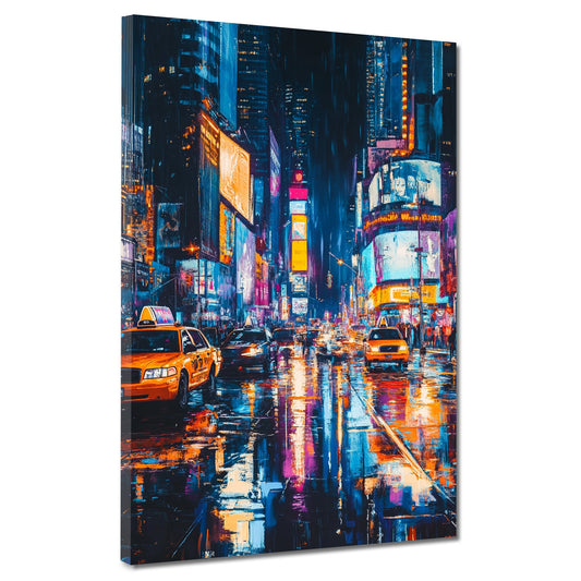 Wandbild Kunstwerk Städte Lichter und Taxis in New York Regen