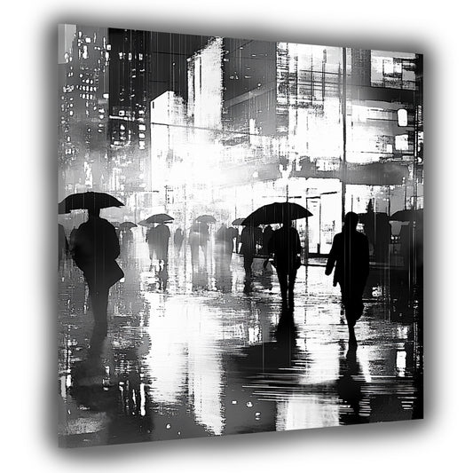 Wandbild Kunstwerk abstrakt Städte regnerische Nacht Silhouetten modern