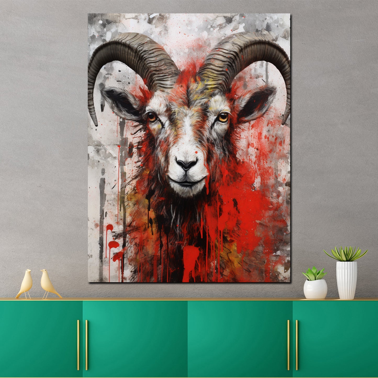 Wandbild Kunstwerk abstrakt Ziege Red Splash