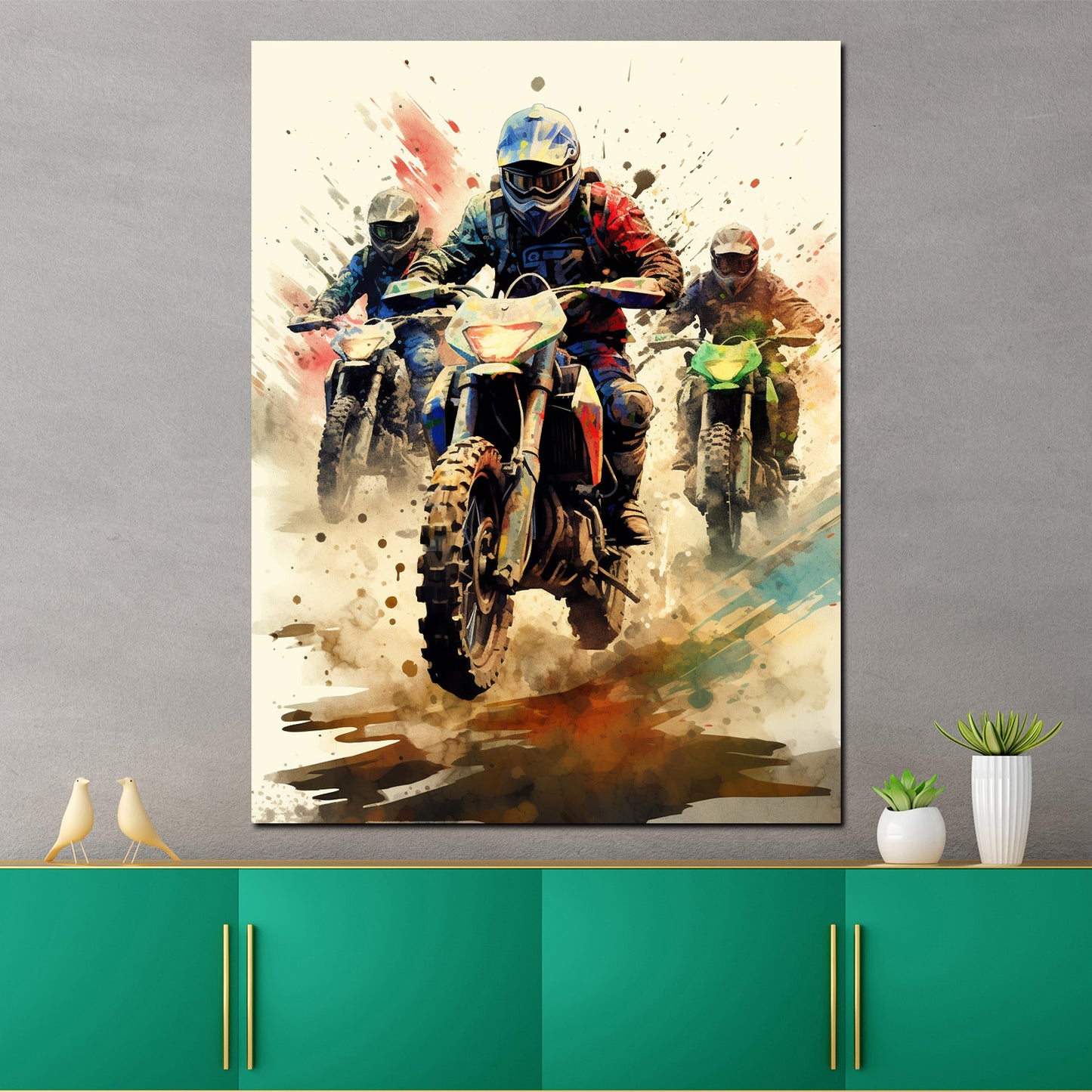 Abstrakt drei Biker Motocross Wandbild Kunstwerk