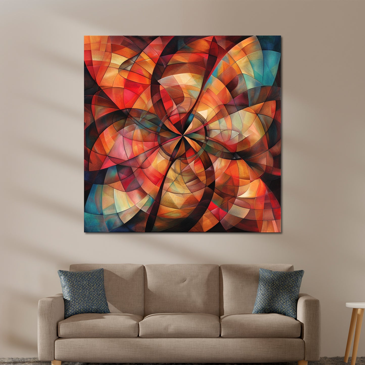 Abstrakt dynamische Kreise in warmen Farben Wandbild Kunstwerk