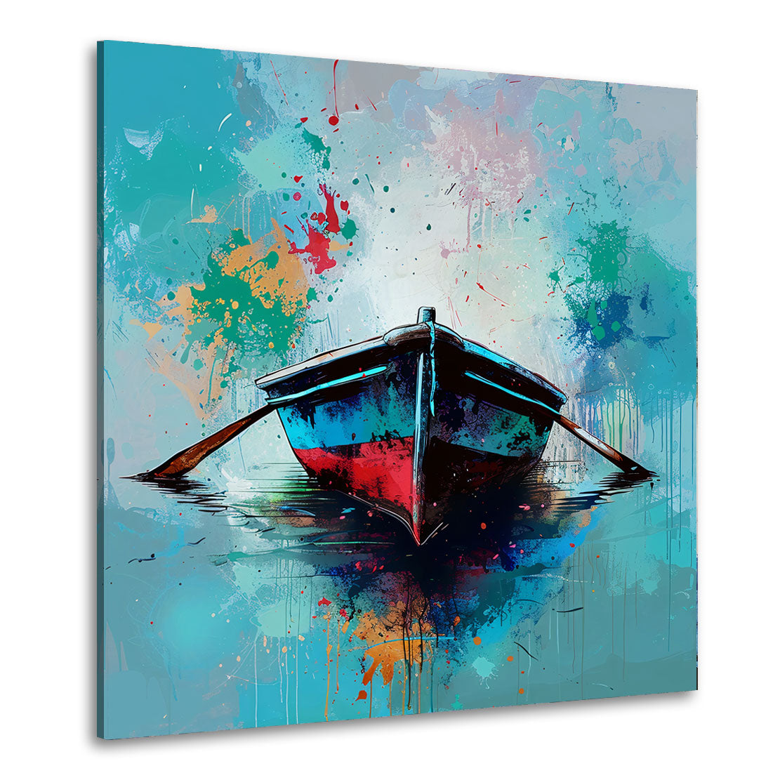 Pop Art abstrakt farbenfrohes Boot im Wasser Wandbild Kunstwerk