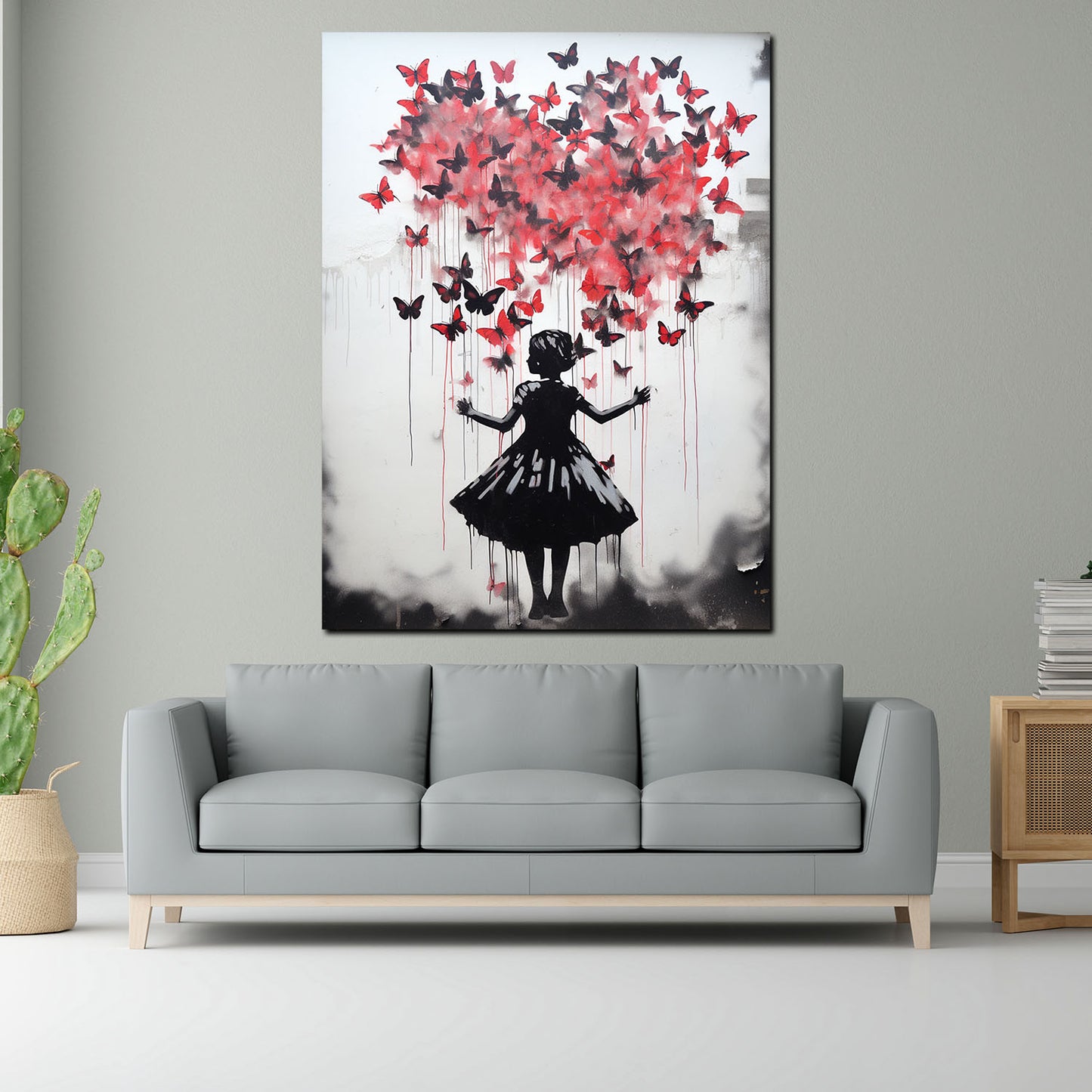 Abstrakt kleines Mädchen Herz aus Schmetterlinge Wandbild Kunstwerk