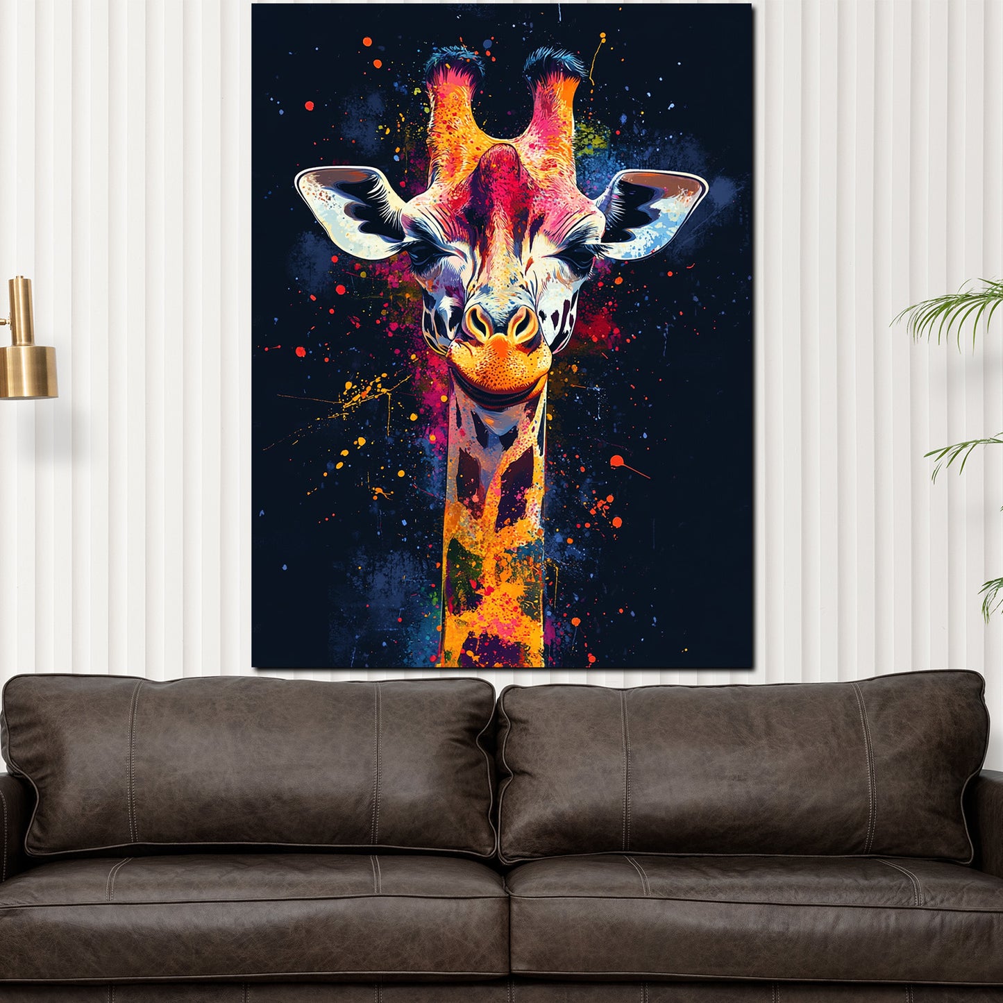 Pop Art Giraffe mit Farbspritzern Wandbild Kunstwerk