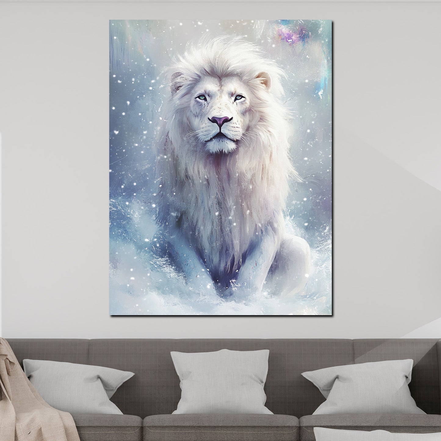 Mystischer Löwe im Schnee Wandbild Kunstwerk