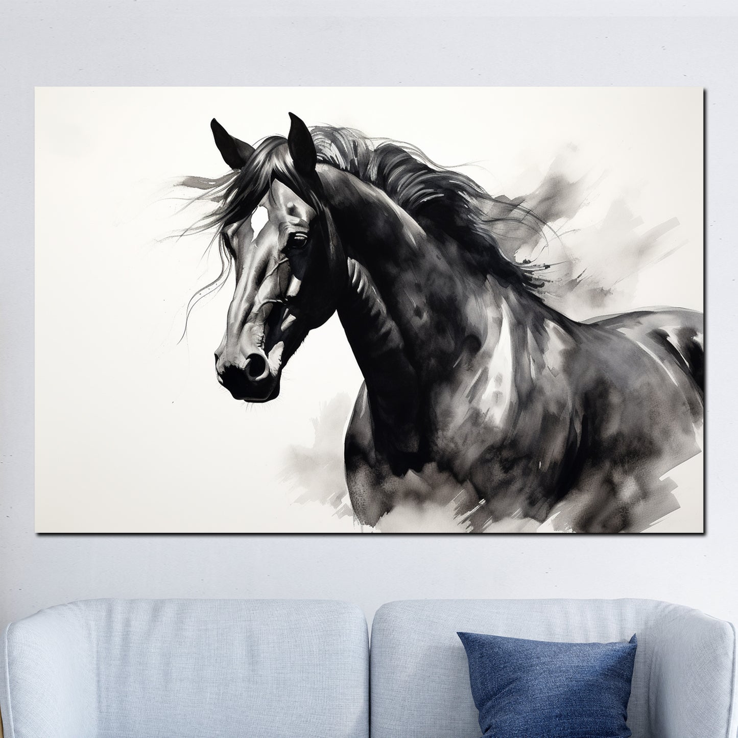 Abstrakt schönes Pferd schwarz weiß Wandbild Kunstwerk