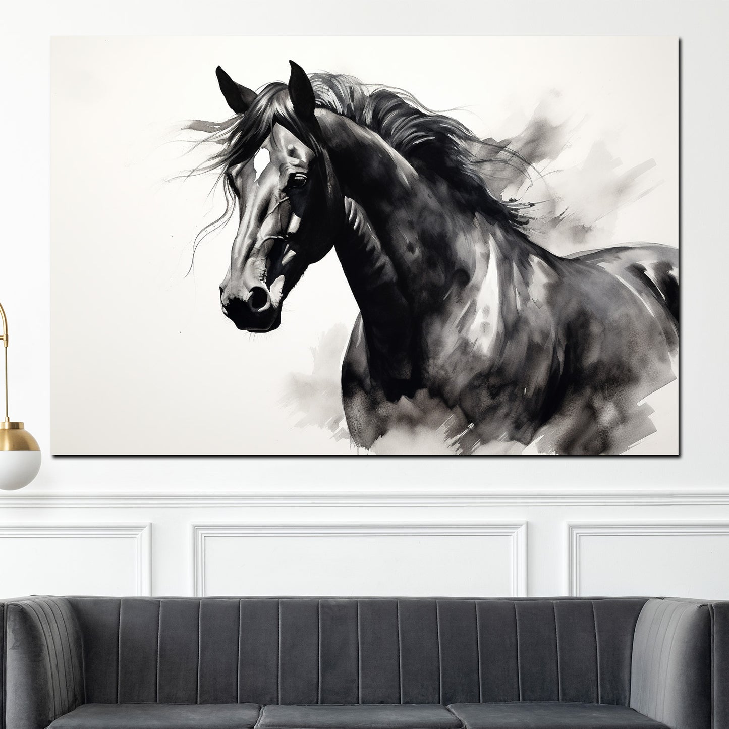 Abstrakt schönes Pferd schwarz weiß Wandbild Kunstwerk