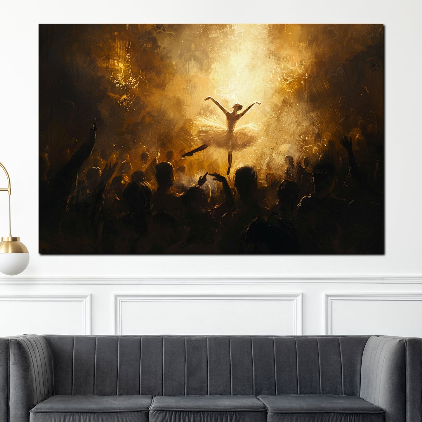 Abstrakt tanzende Ballerina in strahlender Beleuchtung Wandbild Kunstwerk