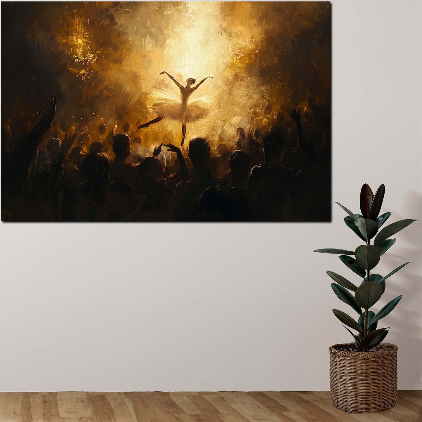 Abstrakt tanzende Ballerina in strahlender Beleuchtung Wandbild Kunstwerk