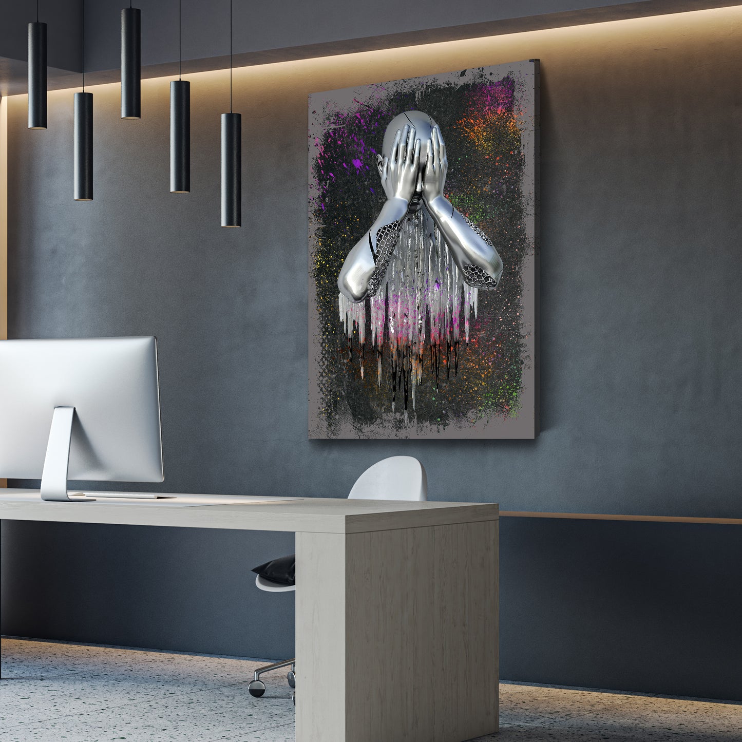 Abstrakte Figur 3D Pop Art Colour Style Metallic Körperkunst Wandbild Kunstwerk