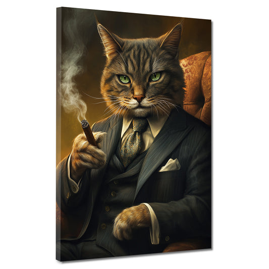 Wandbild Kunstwerk charismatische Katze Anzug rauchend Macht und Erfolg modern