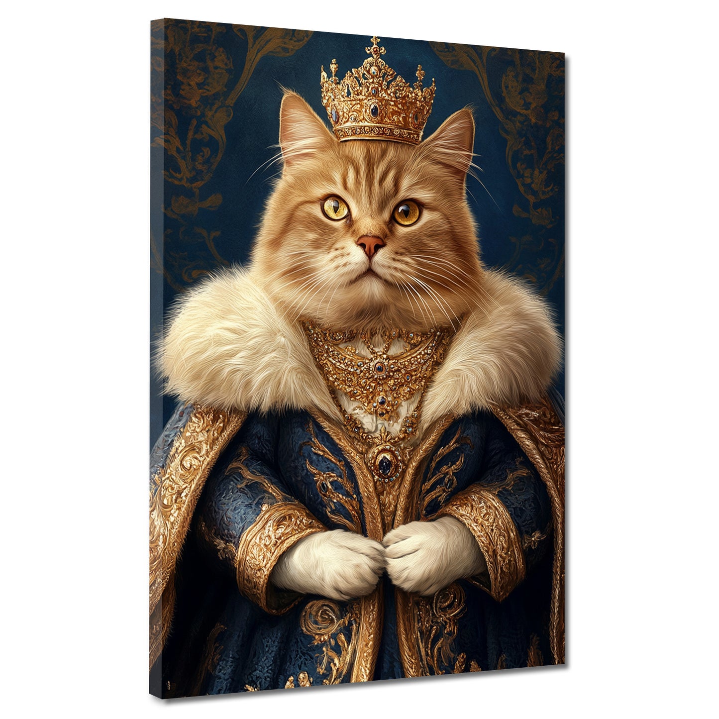 Edle Katze im Prunkgewand und Krone Adel Eleganz modern Wandbild Kunstwerk