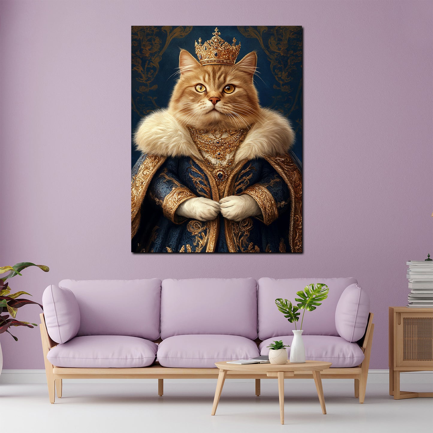 Edle Katze im Prunkgewand und Krone Adel Eleganz modern Wandbild Kunstwerk