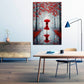 Wandbild Kunstwerk elegante Frau roter Schirm Herbstwald romantisch modern